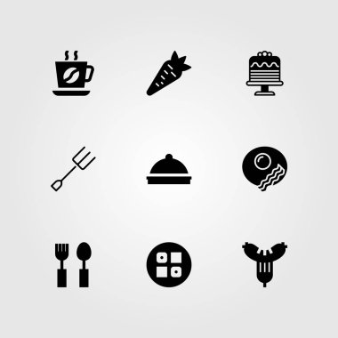 Restoran vektör Icon set. pasta, kahve, Kahvaltı ve tepsi