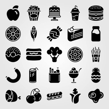 Yiyecek ve içecekler Icon set vektör. kiraz, sandviç, dondurma ve süt şişesi