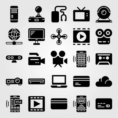 Teknoloji vektör Icon set. Web kamerası, dizüstü bilgisayar, televizyon ve akıllı telefon