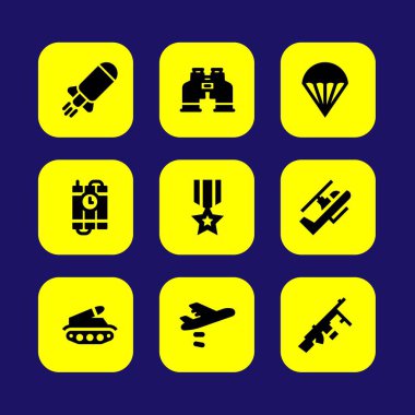 Askeri vektör Icon set. bomba, madalya, uçak ve paraşüt