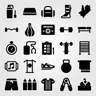 Fitness vektör Icon set. pantolon, giyim, spor pantolon ve mat