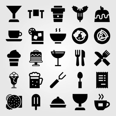 Restoran vektör Icon set. çorba, Kupası, kokteyl ve masa
