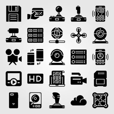 Teknoloji simge vektör ayarlayın. Smartphone, soğutucu, bellek ve dard sürücü