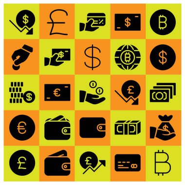 Para simge vektör ayarlayın. lira, Polonya Zlotisi, m-cüzdan ve Doları para