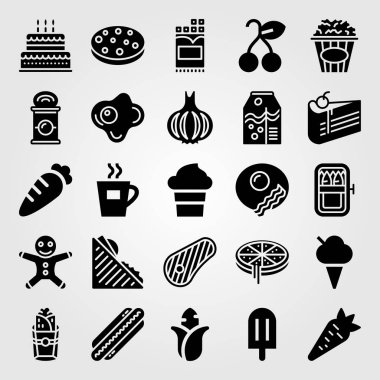 Yiyecek ve içecekler Icon set vektör. havuç, et, kahve ve portakal suyu