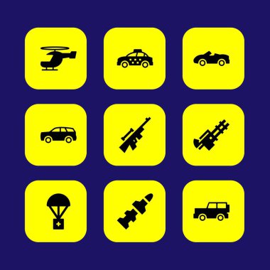 Askeri vektör Icon set. keskin nişancı, Araba, makineli tüfek ve tabanca
