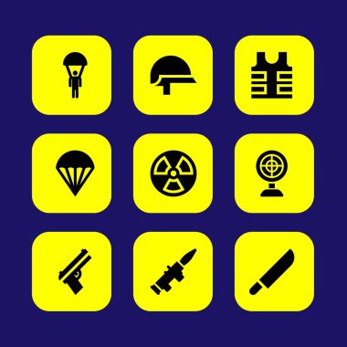 Silah vektör Icon set. silah, bıçak, kask ve paraşüt