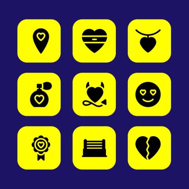 Sevgililer günü vektör Icon set. kalp kolye, gülümseme sevgi, aşk ve sevgi konumu