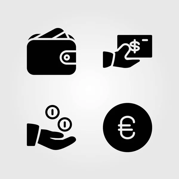 Geld pictogrammen instellen. Vector illustratie euro, portemonnee, dollar en munten — Stockvector