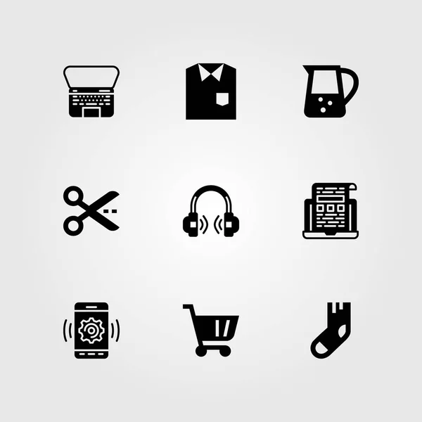 Ensemble d'icônes vectorielles shopping. chariot, panier, pot et ordinateur portable — Image vectorielle