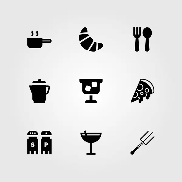 Restaurante vector icono conjunto. cubiertos, cócteles, sal, pimienta y tenedor — Archivo Imágenes Vectoriales