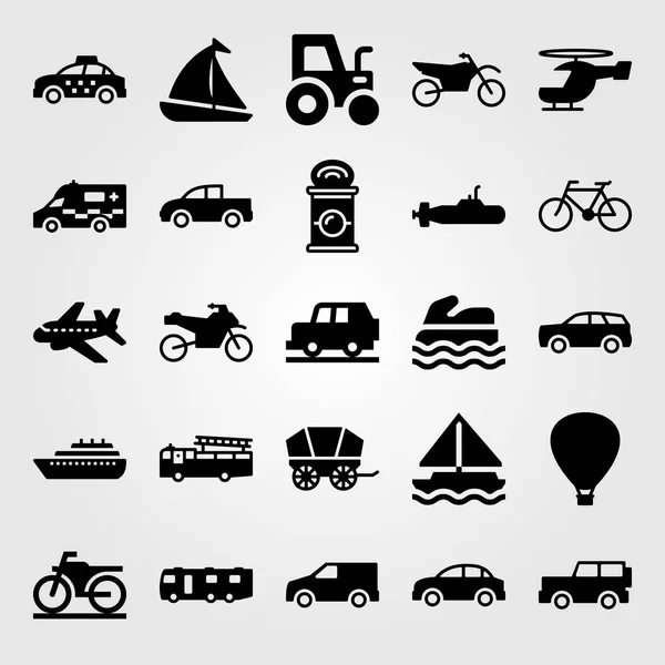 Conjunto de iconos de vector de transporte. globo de aire, avión, recogida y puede — Vector de stock