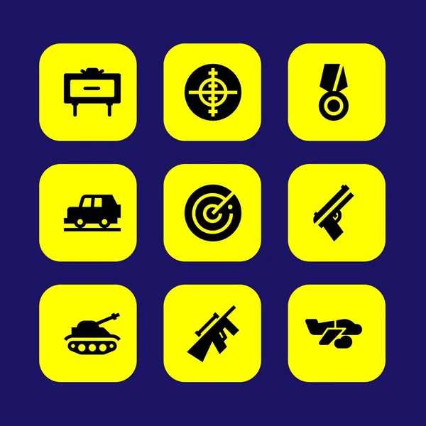 Conjunto de iconos vectoriales militares. radar, coche, mina y avión — Vector de stock