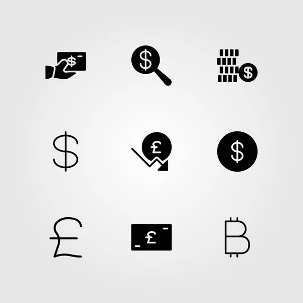 Zeichenvektorsymbole gesetzt. Pfund Sterling, Dollar, Dollarmünze und Münze — Stockvektor