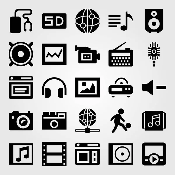 Multimedia vector icon set. movie player, web, volume and compact disk — Stock Vector