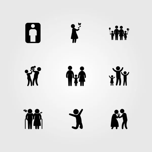 Icono humano vector conjunto. hombre dando flores, familia, papá y mujer — Vector de stock