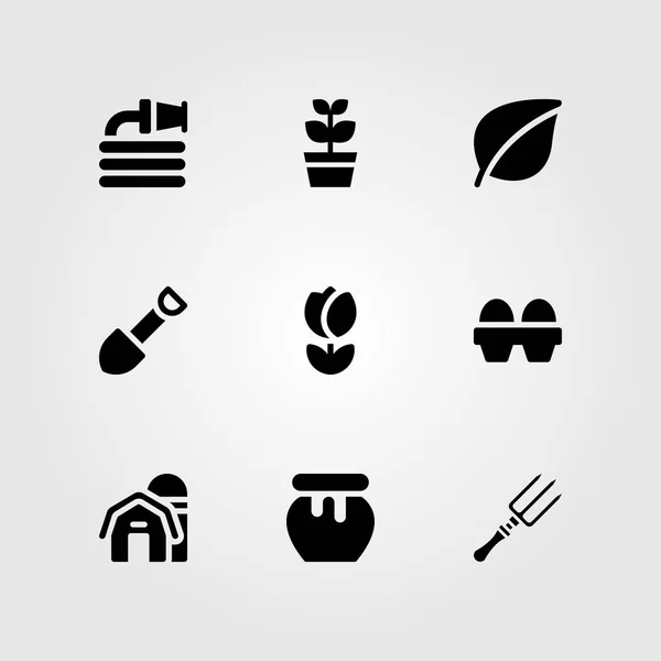 Tuin vector icon set. Tulip, plant, vork en eieren — Stockvector
