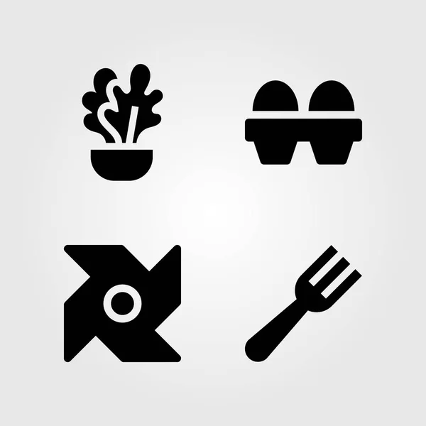 Garden icons set. Vector illustration plant, pinwheel, fork and eggs — Stock Vector