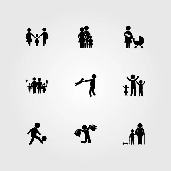 Humans icon set vector. dad, children, mother and man — Stock Vector