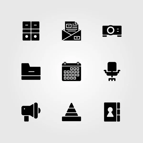 Conjunto de iconos de vector empresarial. carpeta, proyector, correo electrónico y archivo — Vector de stock