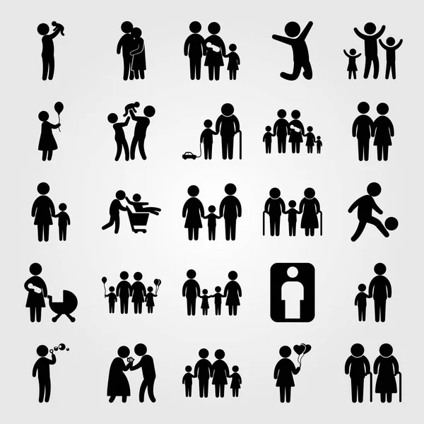 Humans icon set vector. mother with son, mother and son, baby and people hugging — Stock Vector