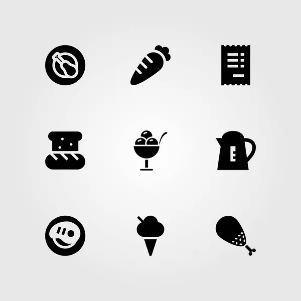 Restoran vektör Icon set. ekmek, su ısıtıcısı, fatura ve tavuk bacak — Stok Vektör