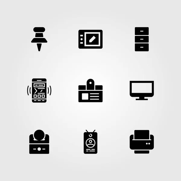 Ensemble d'icônes vectorielles d'affaires. push pin, tablette, argent et smartphone — Image vectorielle