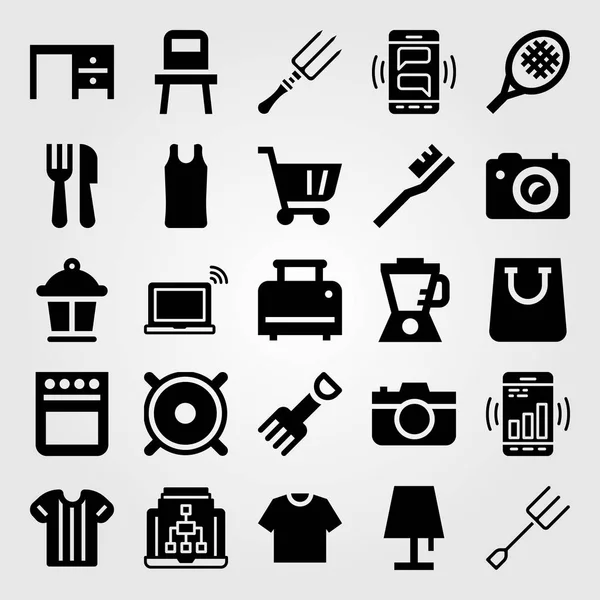 Набор векторных значков покупок. блендер, духовка, столовые приборы и смартфон — стоковый вектор