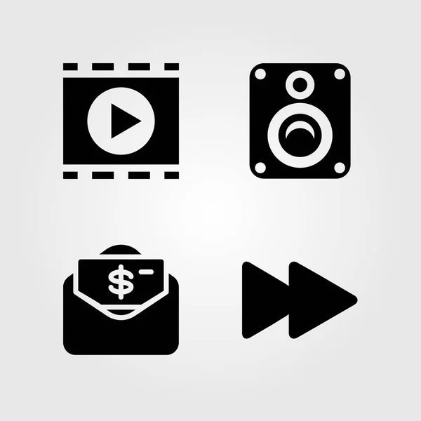 Soubor ikony tlačítka. Vektorové ilustrace rychle vpřed, peníze, přehrávač filmů a dolar — Stockový vektor