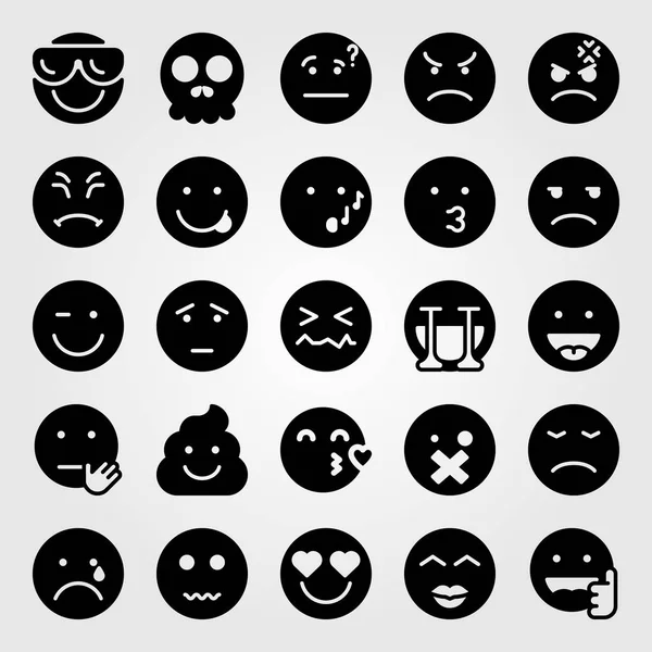 Emociones vector icono conjunto. sonrisa, gruñón, mareado y sin diversión — Archivo Imágenes Vectoriales