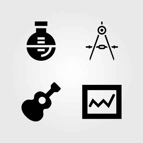 Conjunto de iconos educativos. Análisis de ilustración vectorial, guitarra, brújula y matraz — Vector de stock
