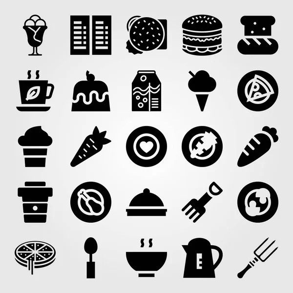 Restaurant vector icon set. orange juice, burger, mushrooms and bread — Stock Vector