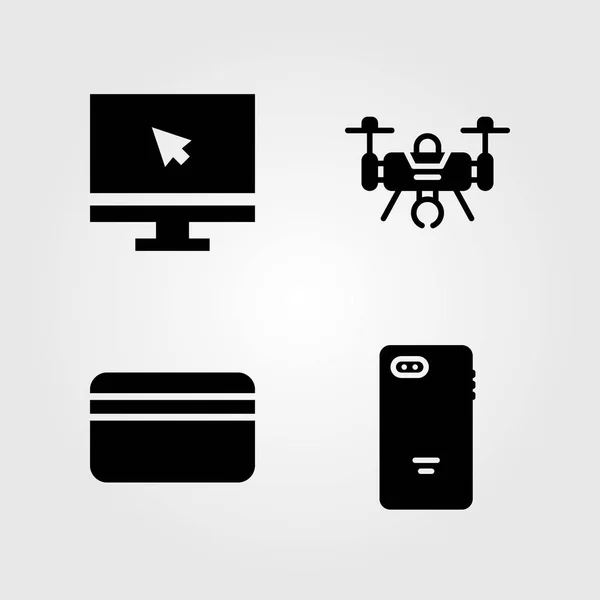 Technology icons set. Vector illustration smartphone, monitor, drone and credit card — Stock Vector