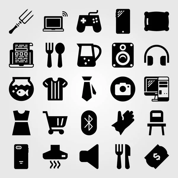 Набор векторных значков покупок. перчатка, столовые приборы, монитор и ПК — стоковый вектор