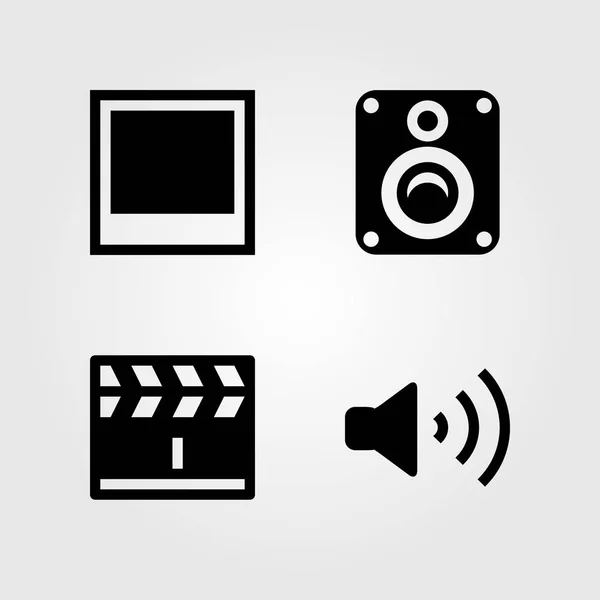 Set di icone multimediali. Illustrazione vettoriale foto, volume, altoparlante e clapperboard — Vettoriale Stock