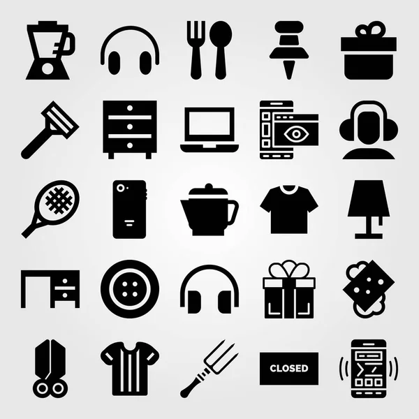 Shopping-Vektor-Symbol gesetzt. Schere, Schreibtisch, Seife und Lampe — Stockvektor