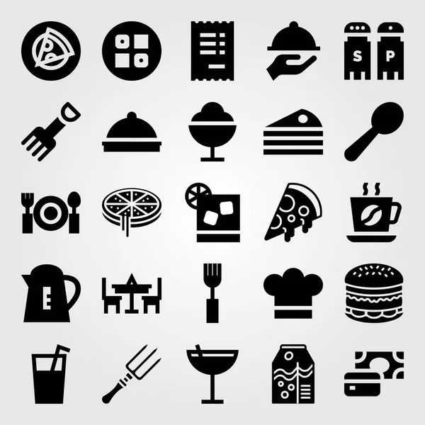 Restaurant vector icon set. zout en peper, beker, bestek en sushi — Stockvector