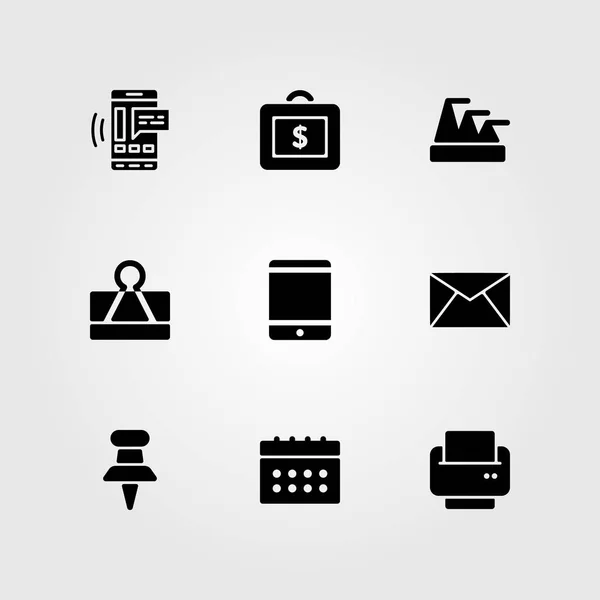 Zakelijke vector icon set. smartphone, paperclip, printer en werkmap — Stockvector