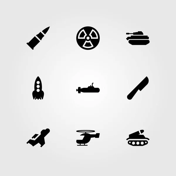 Wapen vector icon set. helikopter, mes, kogel en tank — Stockvector