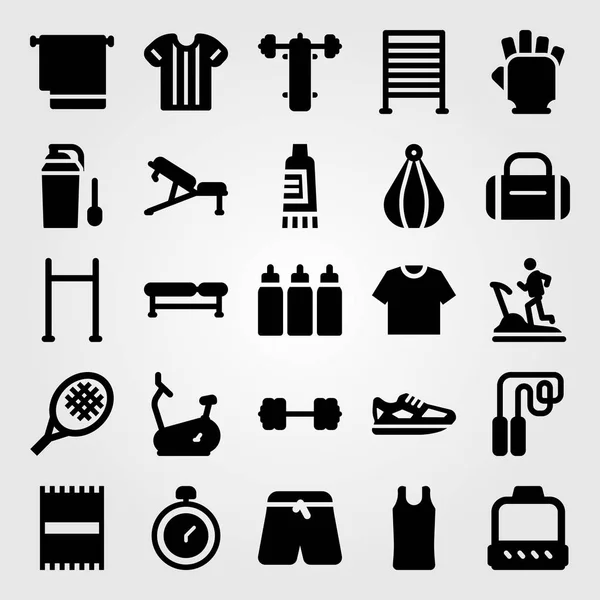 Fitness vektör Icon set. motor, top, Ayakkabı ve tezgah Delme — Stok Vektör