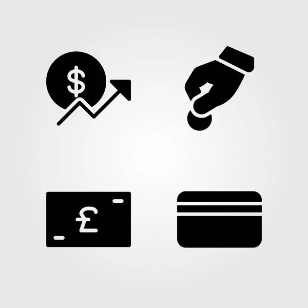 Set di icone monetarie. Illustrazione vettoriale carta di credito, donare, sterlina e moneta — Vettoriale Stock