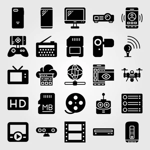 Conjunto de ícones vetoriais tecnológicos. controle remoto, tv, rádio e televisão — Vetor de Stock