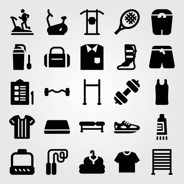 Fitness vektör Icon set. yukarı çekin bar, Havuz Bar, spor gömlek ve denetim listesi — Stok Vektör