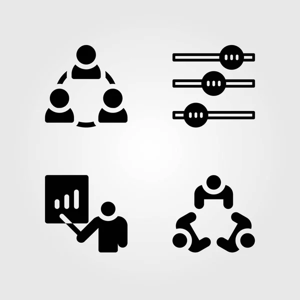 Set di icone vettoriali di discussione. incontro, lavoro di squadra, allestimenti e discussione — Vettoriale Stock