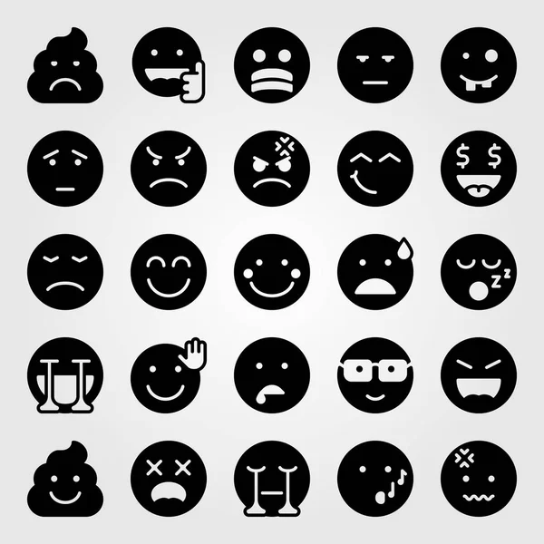 Emociones vector icono conjunto. dinero sonrisa, silbido, dolor de cabeza y nerviosismo — Archivo Imágenes Vectoriales