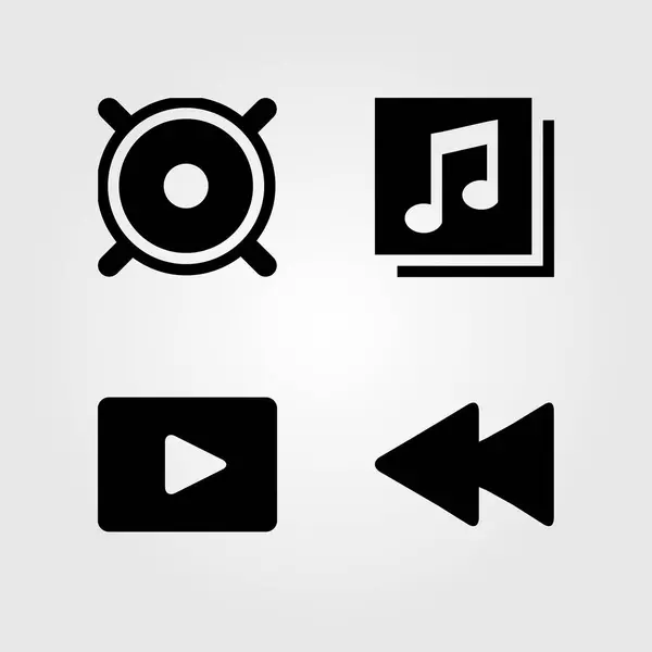 Set di icone multimediali. Quaver illustrazione vettoriale, altoparlante, riavvolgimento e lettore video — Vettoriale Stock