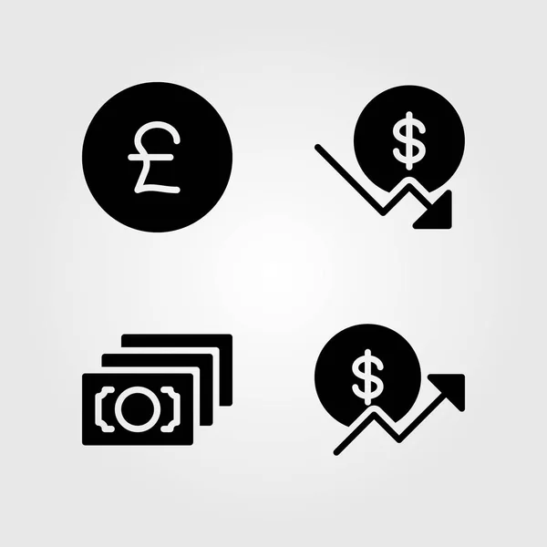 Bank icons set. Vector illustration money, dollar, pound sterling and coin — Stock Vector