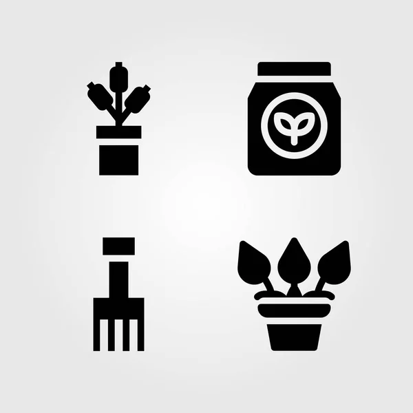 Набор векторных значков домашних растений. садовая вилка, мирная лилия, растения и семена — стоковый вектор