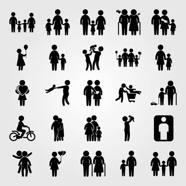Humans icon set vector. mother with son, mom, old man and old woman — Stock Vector