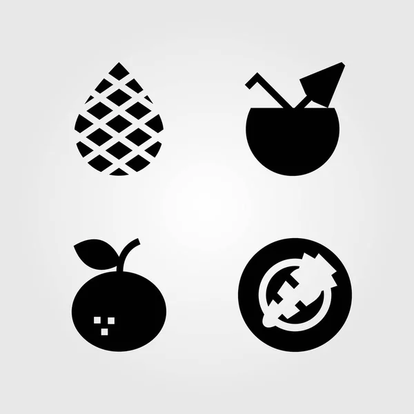 Owoce warzywa wektor zestaw ikon. mandarynki, kokosowe, marchew i palm — Wektor stockowy
